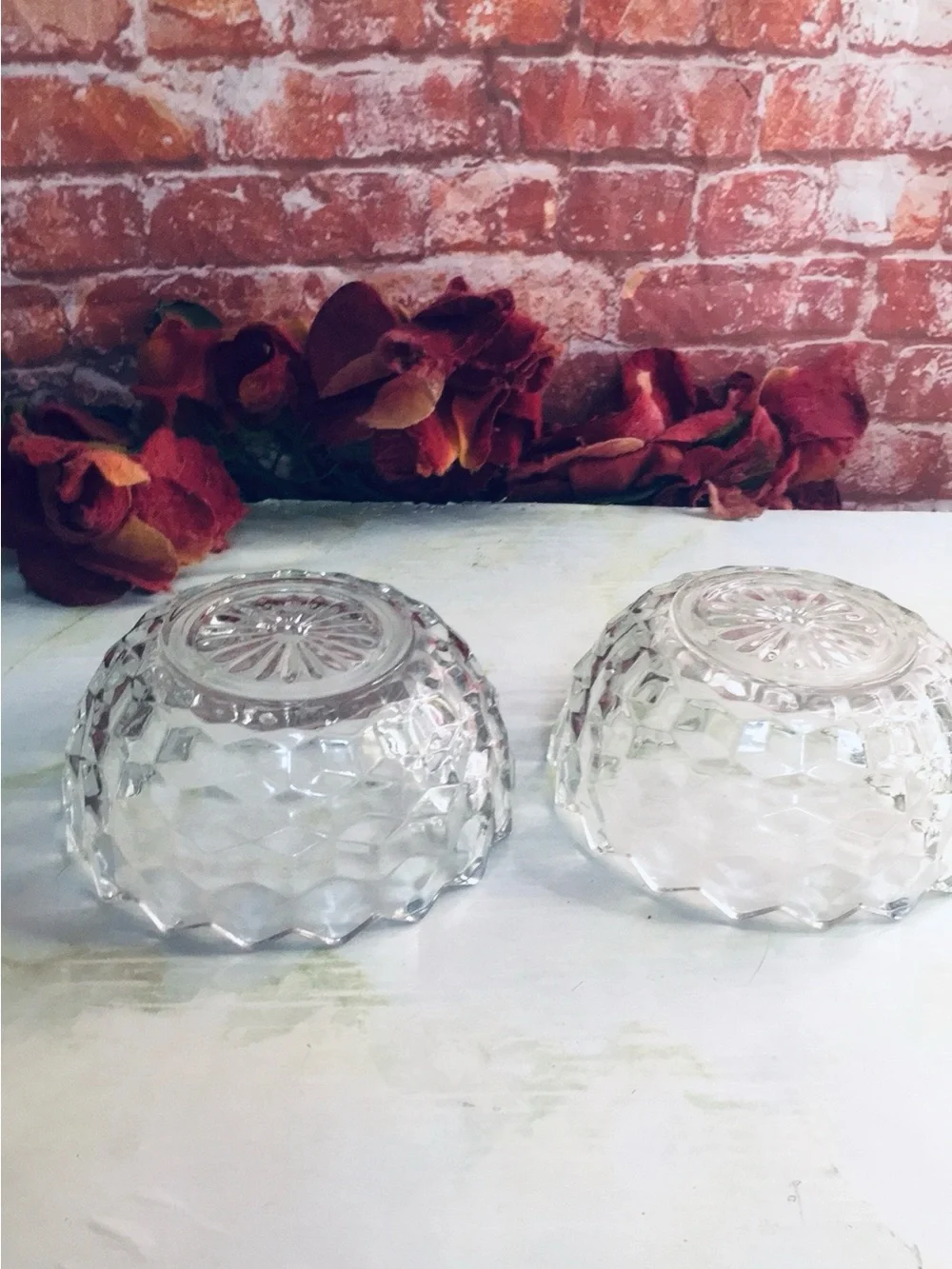 Vintage Set if Two Early American Pressed  Glass Serving Bowls